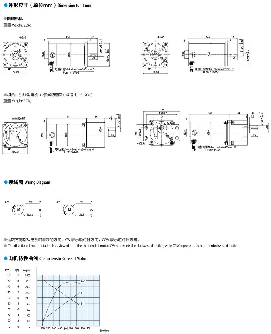 有刷直流電機120W